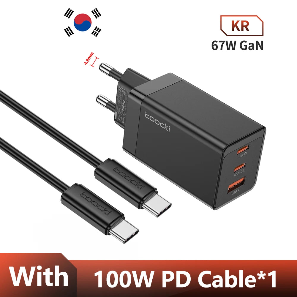 Toocki 67W GaN USB C Charger Quick Charge QC4.0 PD 3.0 Type C Charger For iPhone 14 13 12 Pro ipad Xiaomi Samsung Huawei Tablets