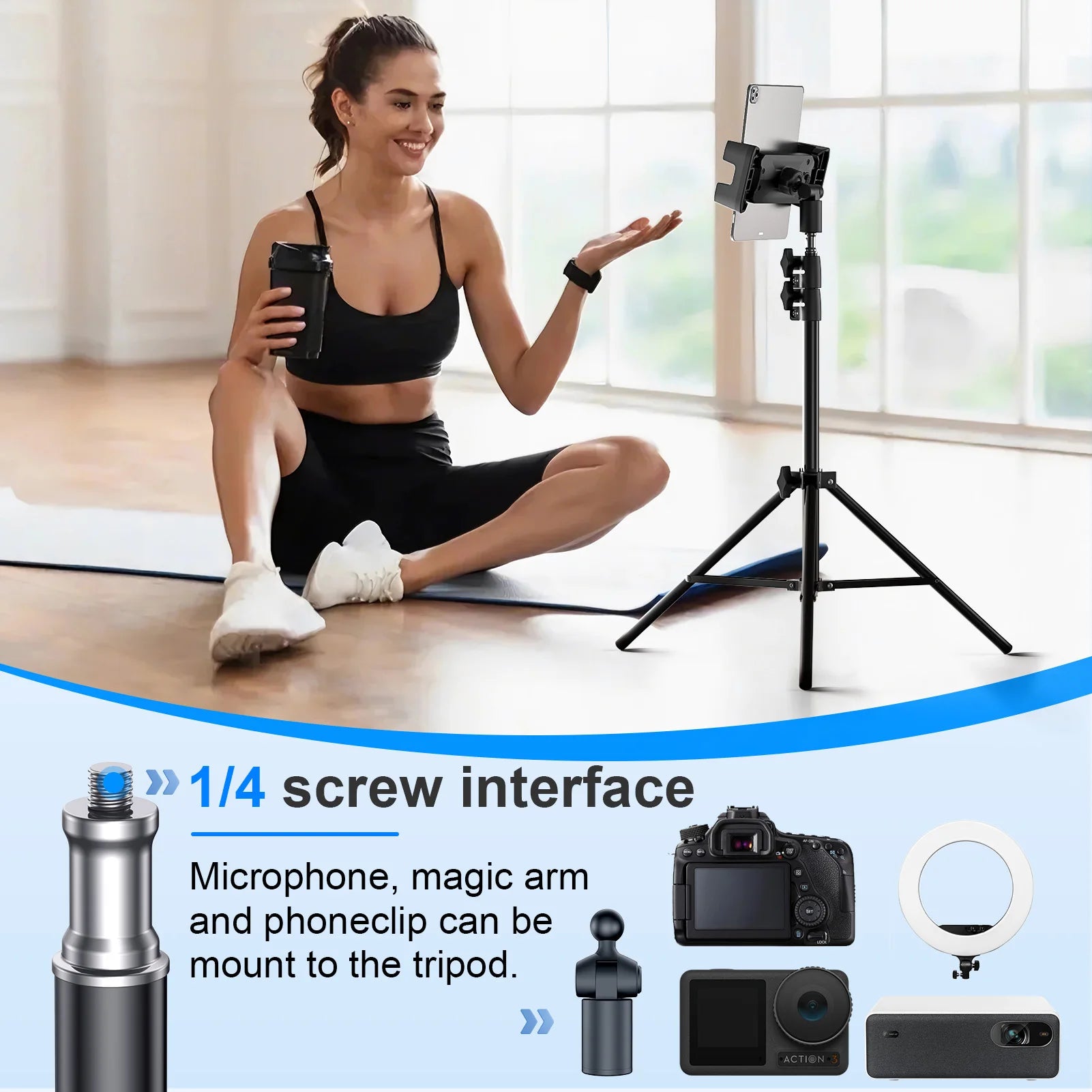Tripod Floor Tablet Stand Holder for IPad Stand 8'' 9.7'' 10.1'' Pro 12.9 for Iphone 11 12 Samsung Cell Phone Height Adjustable