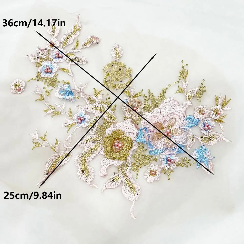 3D Flowers 3D Embroidered Patches Colorful Sequined Flower Lace Sewing On Patches Elegant Multi-functional Beaded Lace Applique
