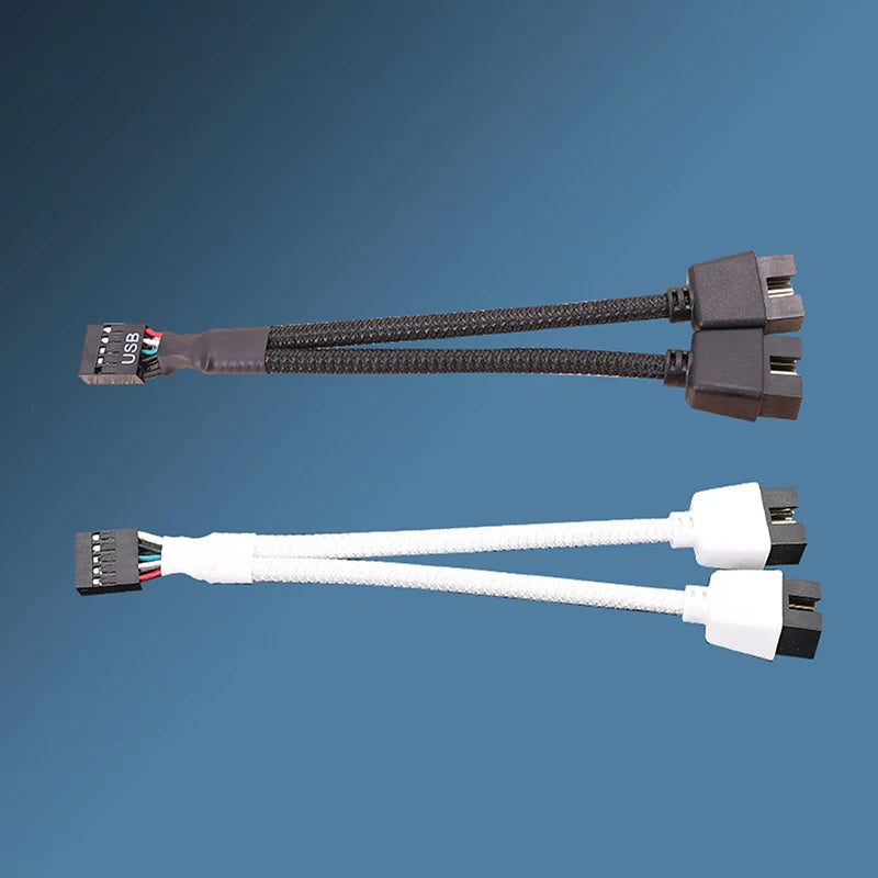 Motherboard USB2.0 9-pin To Dual 9-pin One-to-two 9PIN To Dual 9USB Shielded Wire Mesh Black And White