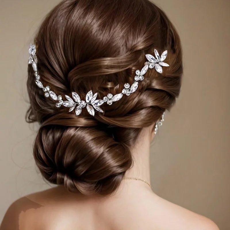 Handmade Fashion Crystal Flower Hair Comb Clip Rhinestone Leaf Hairpin Bridal Wedding Hair Accessories Jewelry Hair Comb Clip
