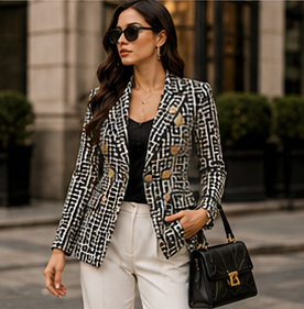 Luxury Geometric Double-Breasted Blazer