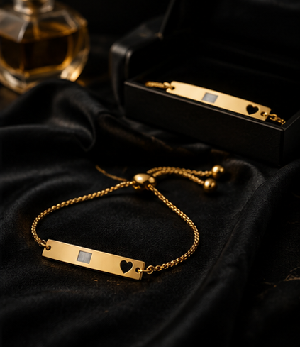 Engravable Heart Cutout Bar Bracelet — Adjustable Rose/Gold Personalized Jewelry