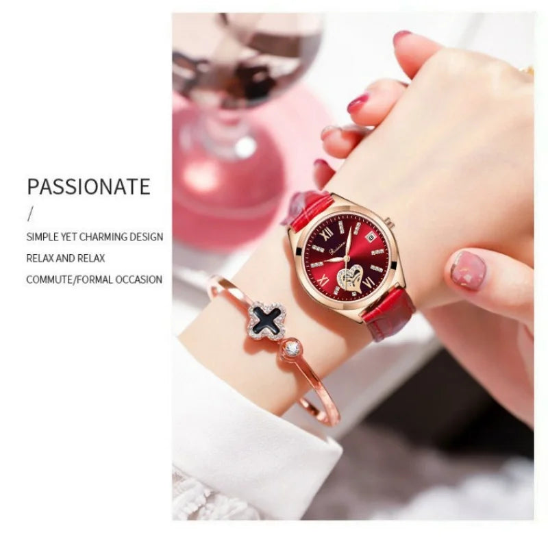 RUIXINE Women Watches Luxury Classic Stylish Dress Quartz Watch Slim Case Elegance Leather Strap Wristwatch