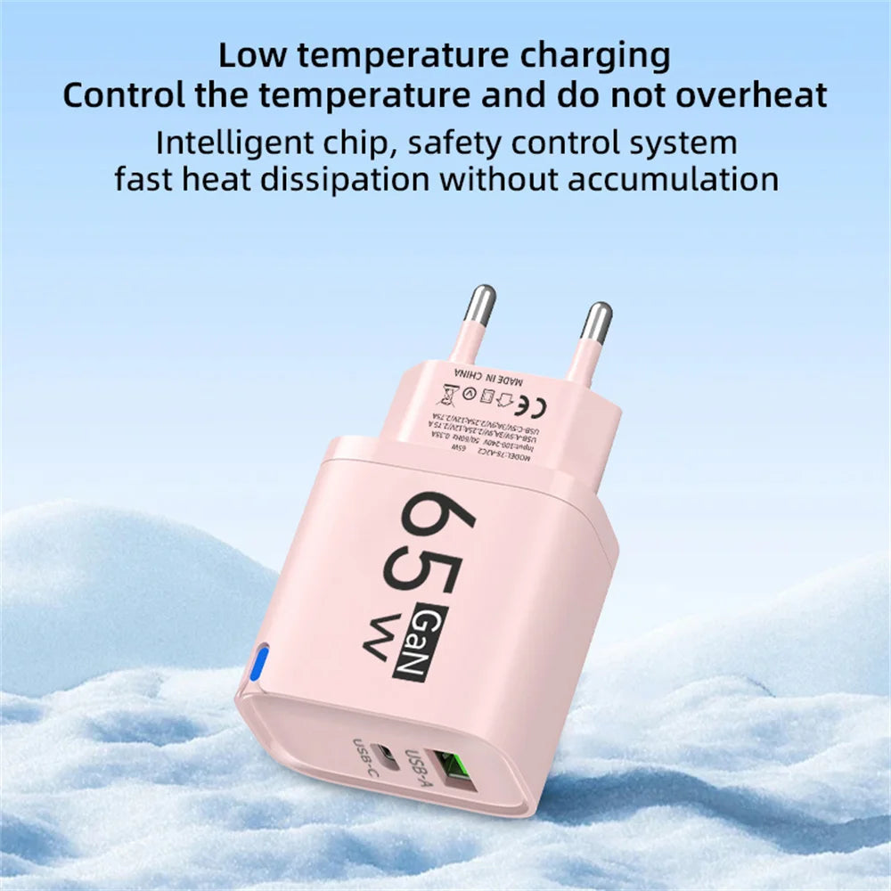 65W GaN Fast Charge Phone Charger For iPhone 14 13 Xiaomi Huawei Samsung Oneplus Fast Charging Mobile Phone Wall Power Adapter
