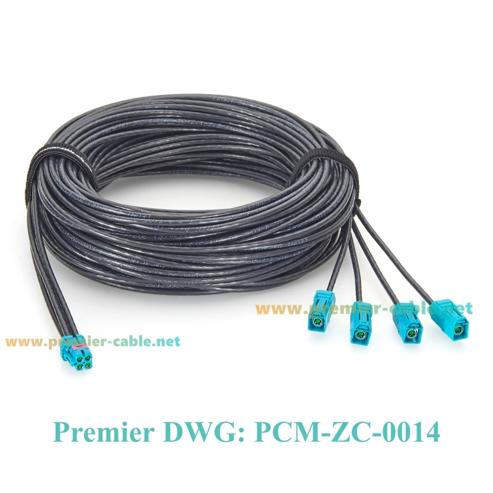 Quad TE Mate-AX Mini FAKRA to FAKRA Automotive Splitter Cable 2298721-9 to 2-2326910-0 GMSL2 Camera Cable for NVIDIA Drive AGX