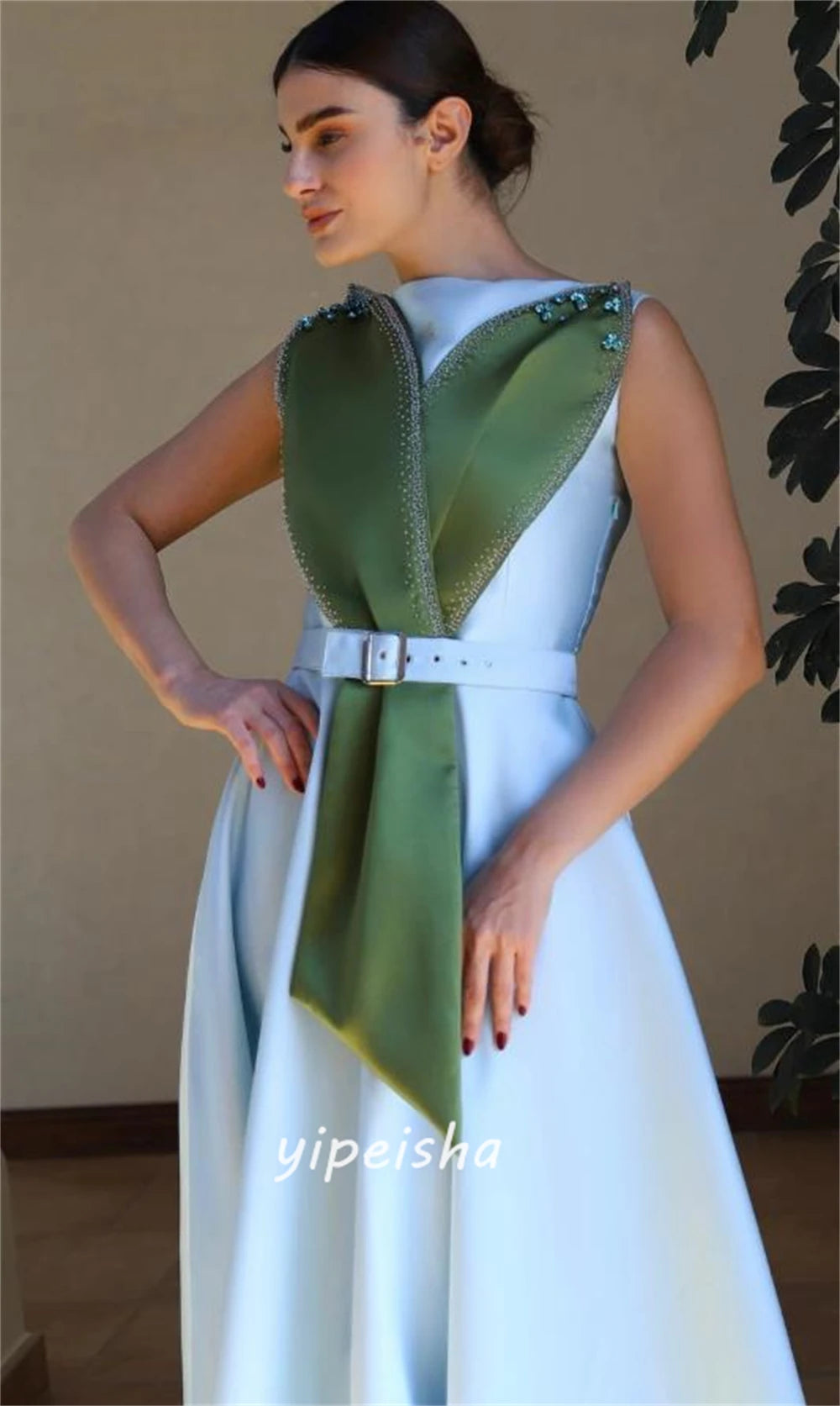 Customized Jiayigong  Classic Modern Style Formal Evening O-Neck A-line Beading Drapeds Bespoke Occasion Dresses