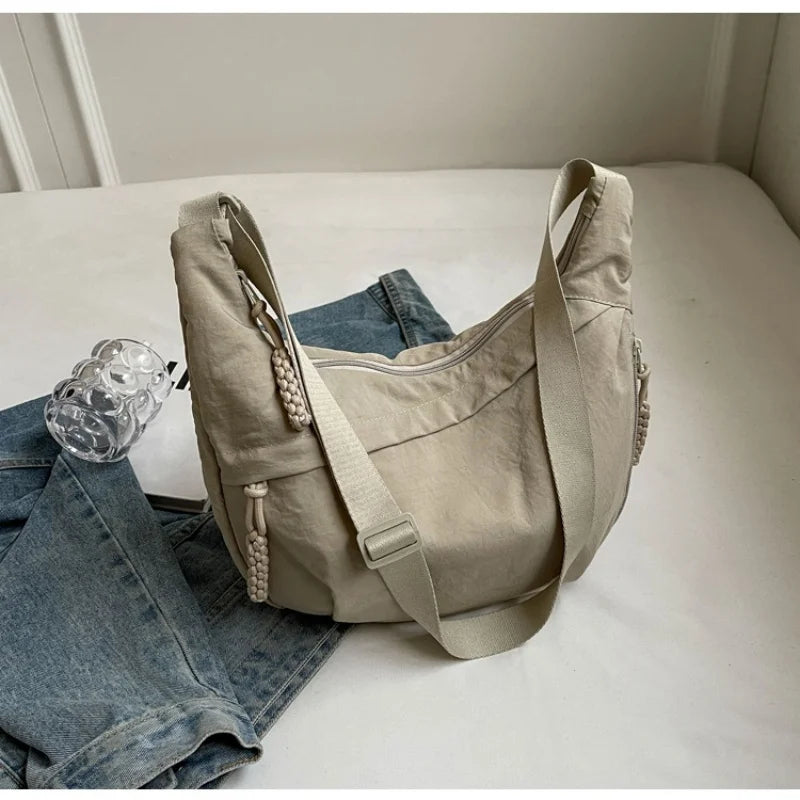 New Fashion Canvas Crossbody Bags Korean Simplified Shoulder Bag Large Capacity Sports Hobos Bag Solid Color Dumpling Bag