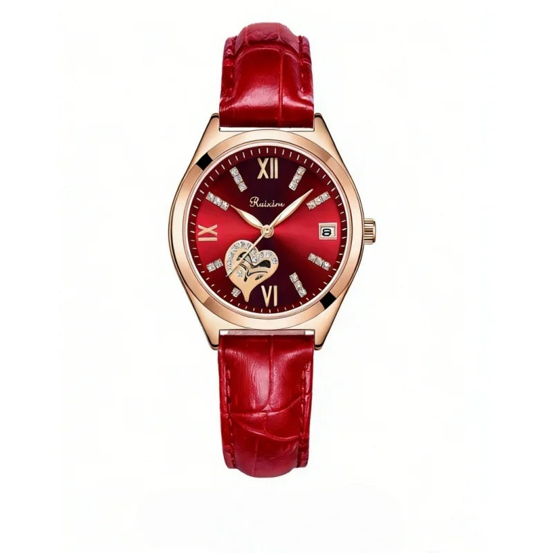 RUIXINE Women Watches Luxury Classic Stylish Dress Quartz Watch Slim Case Elegance Leather Strap Wristwatch