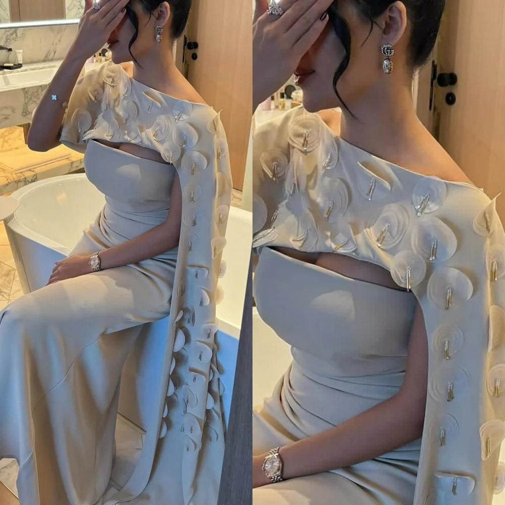 Customized Modern Style O-Neck A-line Beading Sequined Appliques Ankle-Length Satin Bespoke Occasion Dresses Evening