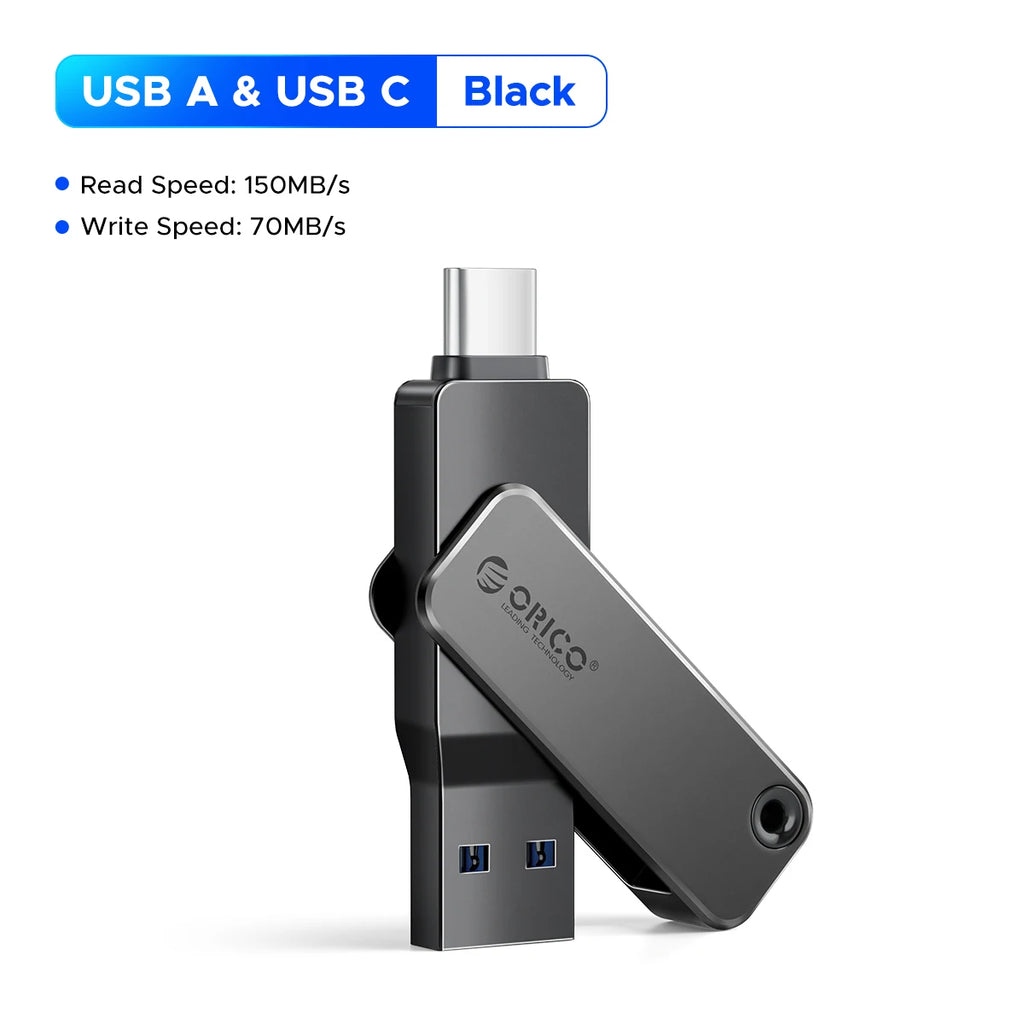 ORICO USB Flash Drive USB3.2 Gen1 150MB/s Dual USB-C & USB-A Mini Thumb Drive Memory Sticks for iPhone 15/16/17 Series Tablets