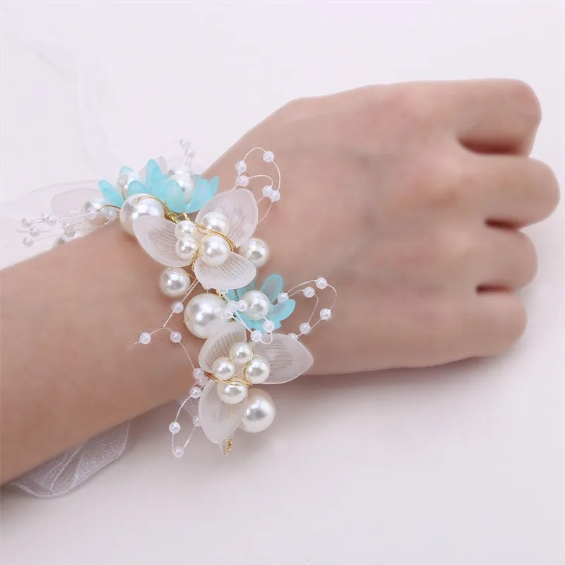 Wrist Flower Artificial Pearls Bridesmaid Children Hand Flower Marriage Beautiful Bride Wedding Bracelets Girls Romantic