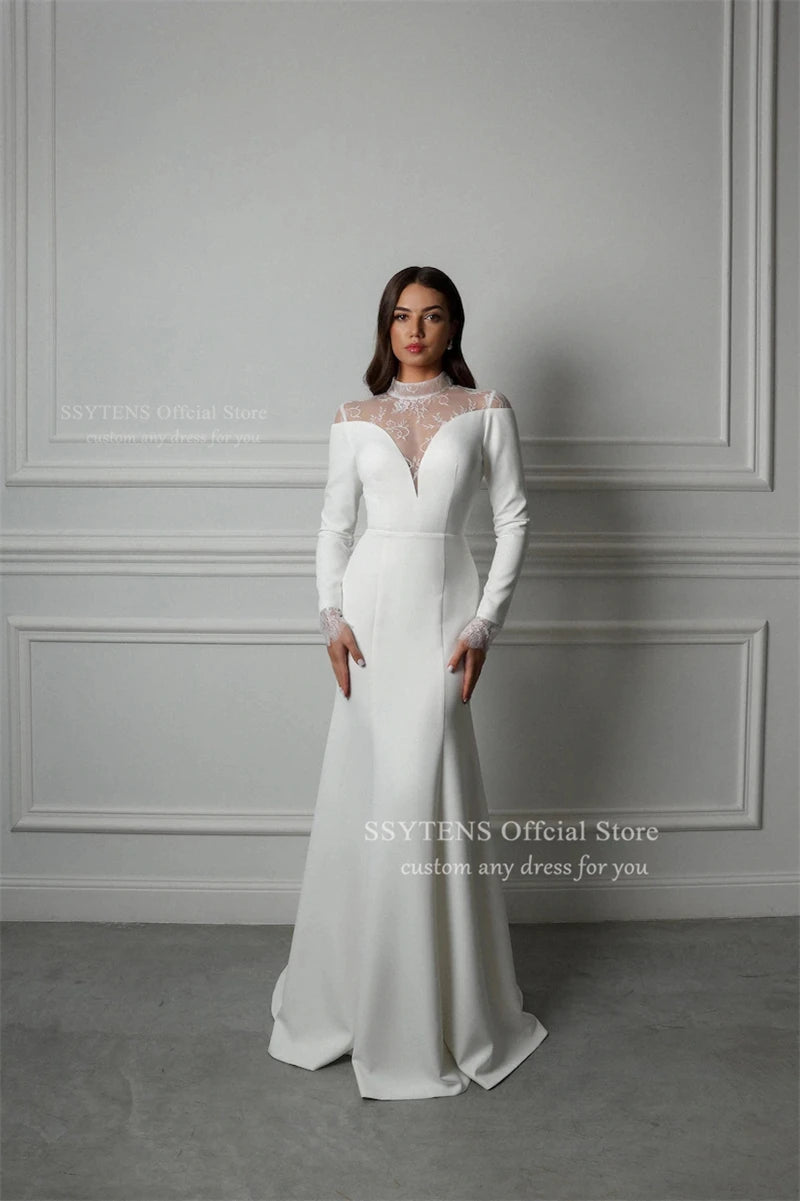 SSYTENS Elegant White Mermaid Wedding Dresses 2026 Long Sleeve High Neck Bridal Dress Boho Beach Wedding Prom Gowns Customized
