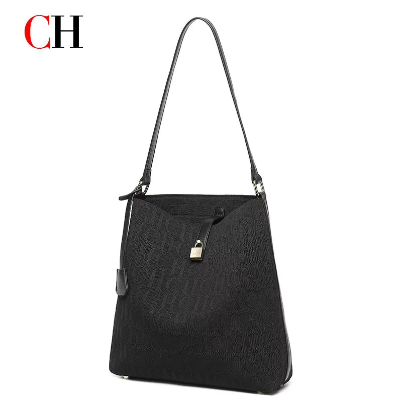 CH Women Hobo Bag Monogram Pattern Gold Lock Hardware Large Capacity 2026 New Shoulder Bag Durable Daily Commute Shopping