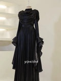 Customized High Quality Fashion Chiffon Ruched Pleat Straight High Collar Long Dresses Bespoke Occasion Dresses Matching Formal