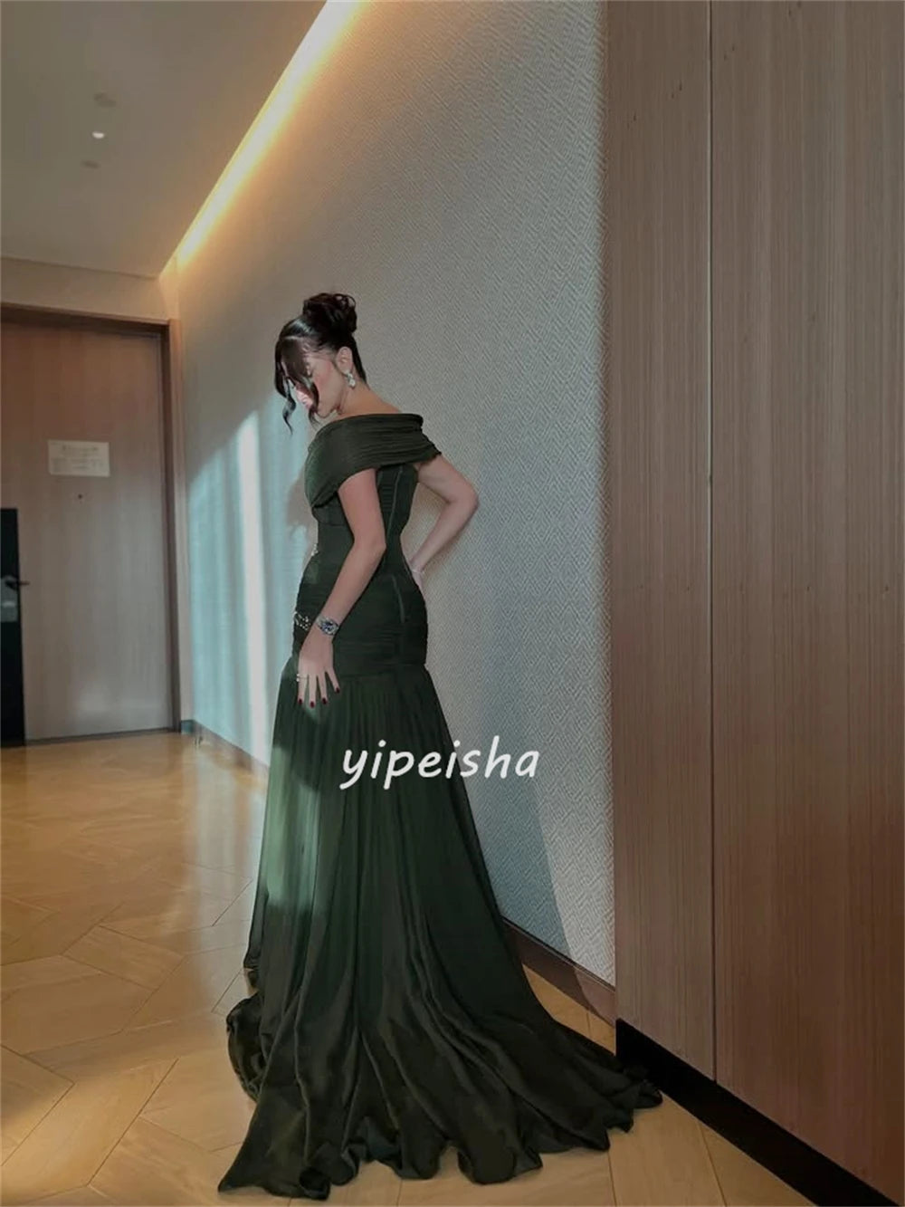 Customized High Quality Fashion Chiffon Sequined Beading Mermaid Off-the-shoulder Long Dresses Bespoke Occasion Dresses Matching