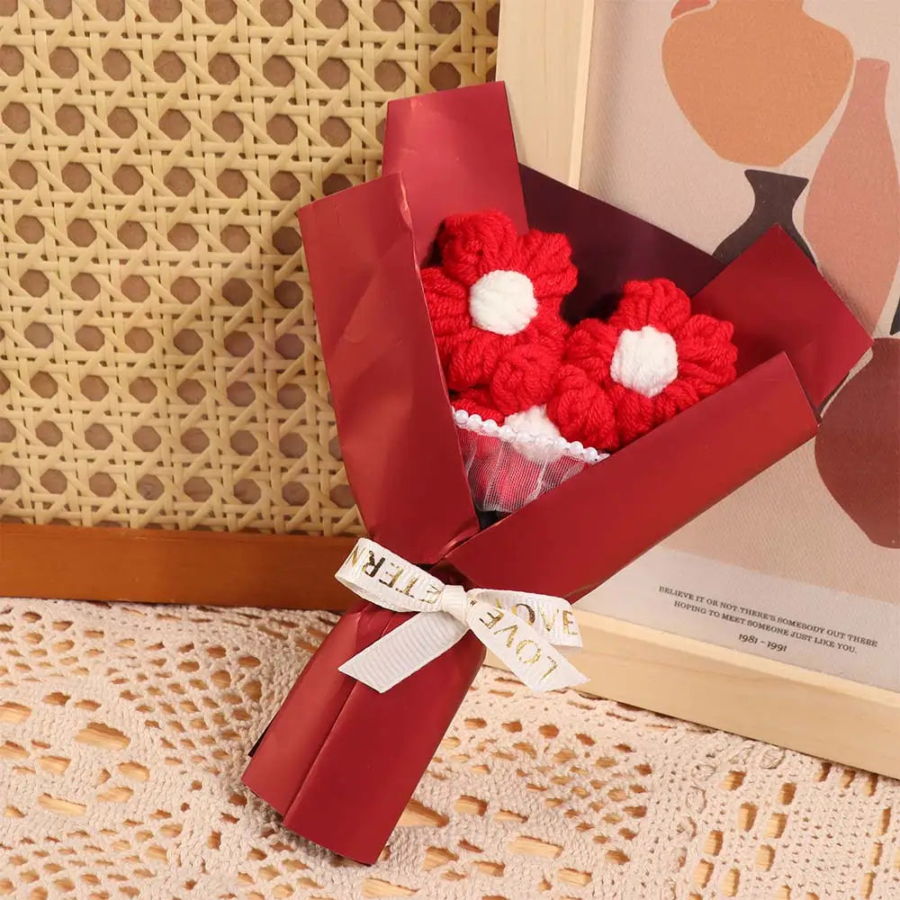 Fake Flowers Crochet Flowers Knitted Flower Hand Woven Artifiical Folwer Bouquet Sweet Funny Artificial Flower Potted Plant