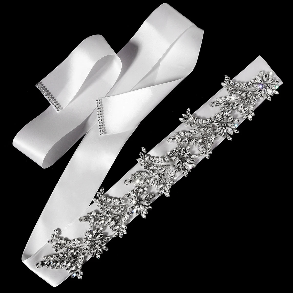 Luxury 41.5cm Rhinestone Wedding Belt High Quality Crystal Bridal Sash Silver Flower Applique for Evening Party Gown Prom Dress