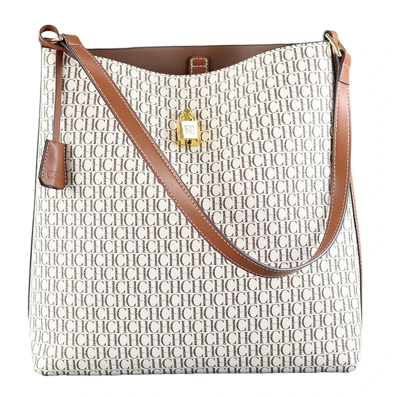 CH Brand Women Bucket Bag 2026 New Retro Monogram Print Shoulder Crossbody Bag Fashion Large Capacity Lock Decor Handbag