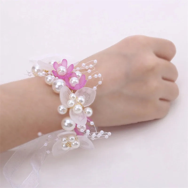 Wrist Flower Artificial Pearls Bridesmaid Children Hand Flower Marriage Beautiful Bride Wedding Bracelets Girls Romantic