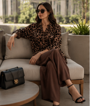 Chic Printed Short Sleeve Co-Ord Set – Women’s O-Neck Top & Wide Leg Pants Outfit