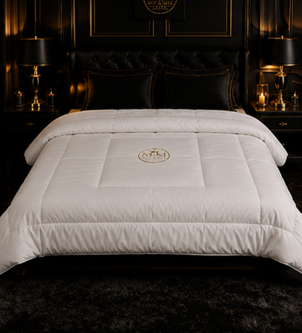 White Luxury Comforter with Gold Monogram Accent