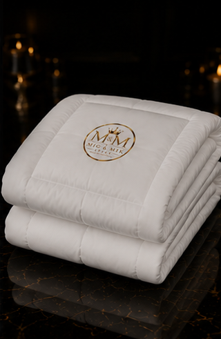 White Luxury Comforter with Gold Monogram Accent