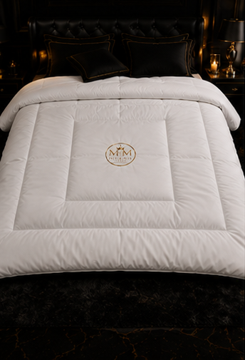 White Luxury Comforter with Gold Monogram Accent