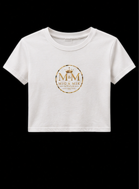 Women's Baby Tee — Gold Monogram 'M&M' Logo Crop Top