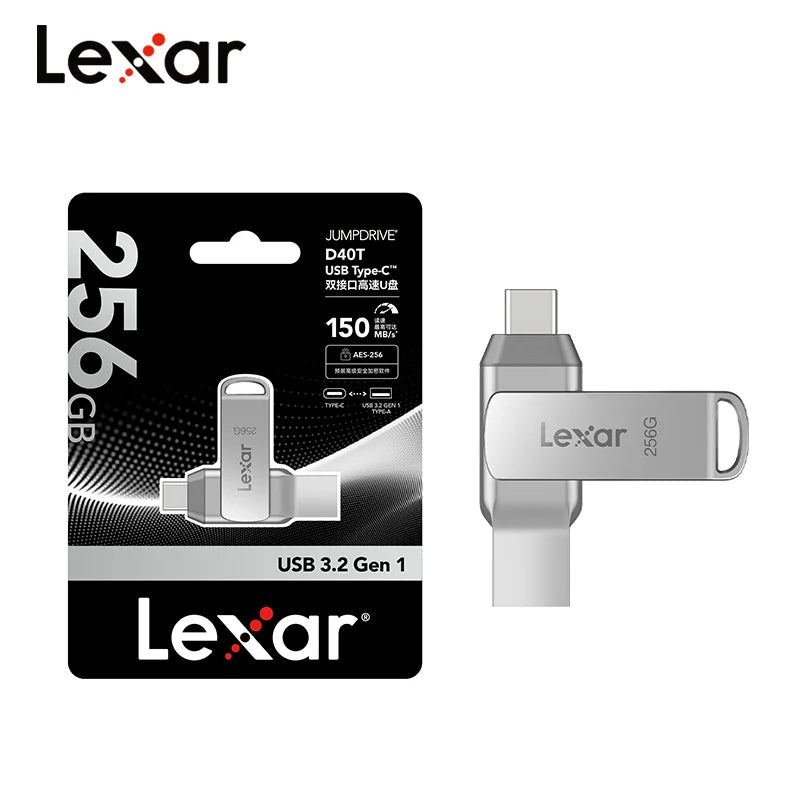 Lexar OTG Dual Type A Type C USB 3.2 Flash Drive Metal Pendrive 128GB 256GB D40T Max 150Mb/s Memory Stick for iPhone 15 16 Disk