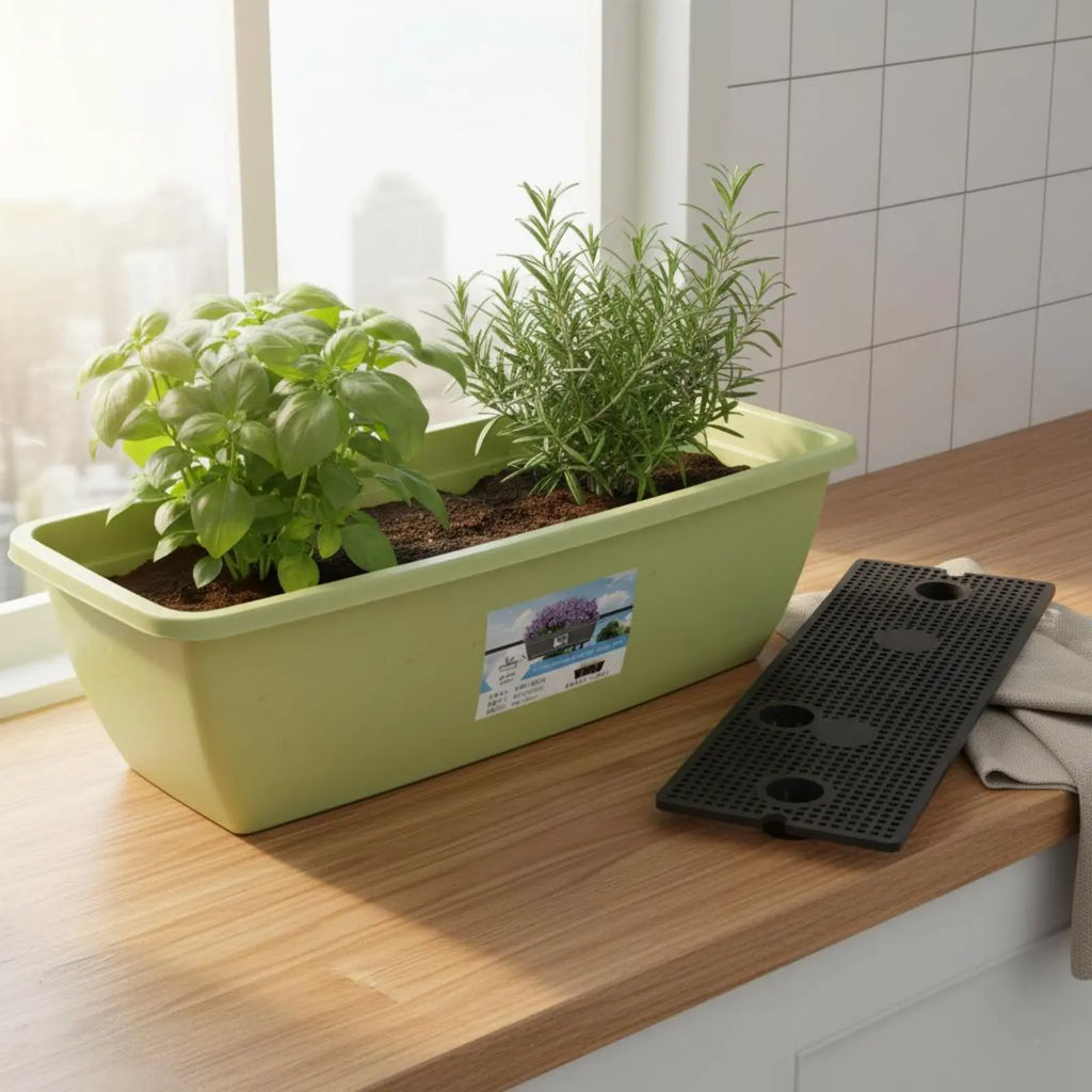 Long Plastic Vegetable Planter Indoor Outdoor Use Automatic-Watering Flower Pot Rectangular Planter Sturdy Rectangular Window