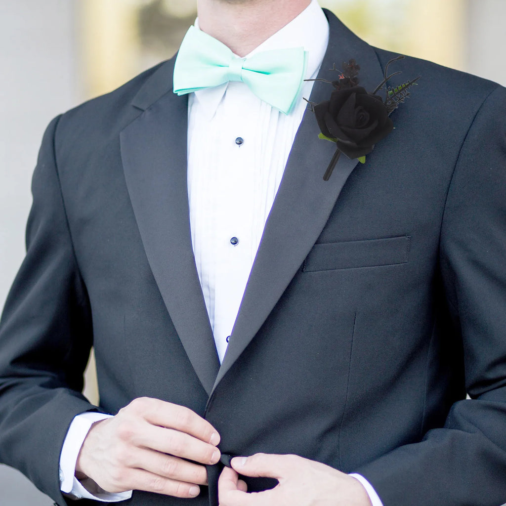 Artificial Black Rose Gothic Bridal Wrist Corsage Boutonniere Set Black Wedding Flower Set Groom Bride Wristlets
