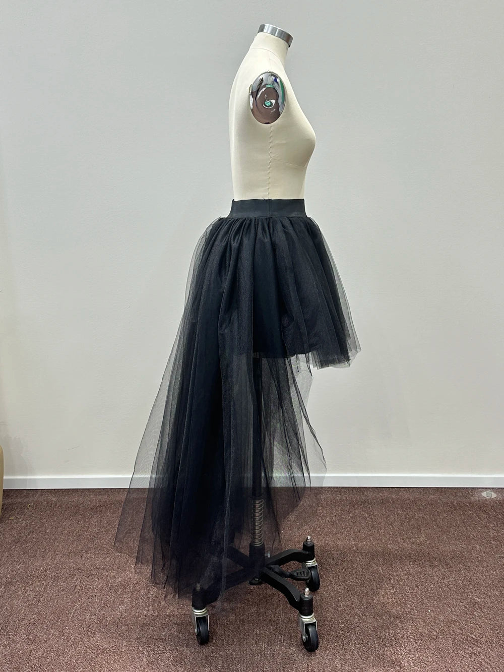 Women's High Low Tulle Skirt Black Swallowtail Gauze High Waist   Tutu Long Party Petticoat Casual Style Punk Goth Carnival