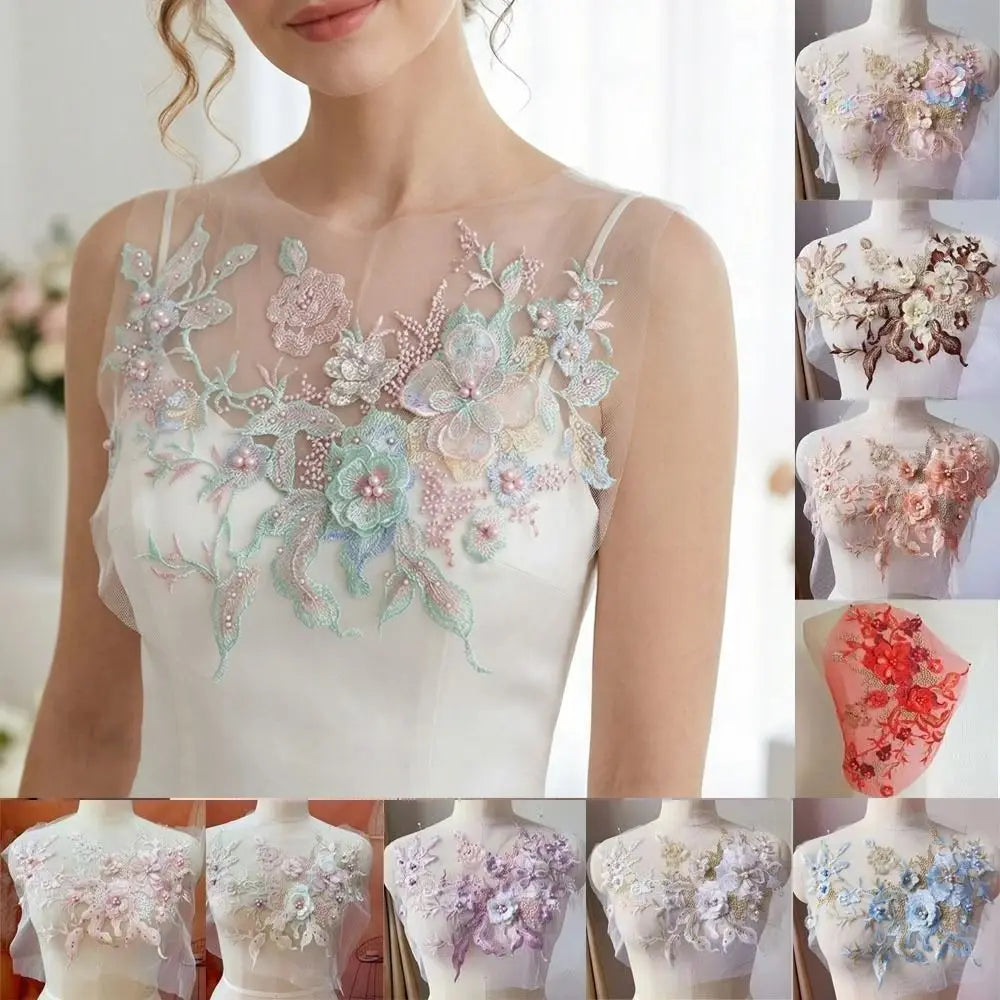 3D Flowers 3D Embroidered Patches Colorful Sequined Flower Lace Sewing On Patches Elegant Multi-functional Beaded Lace Applique