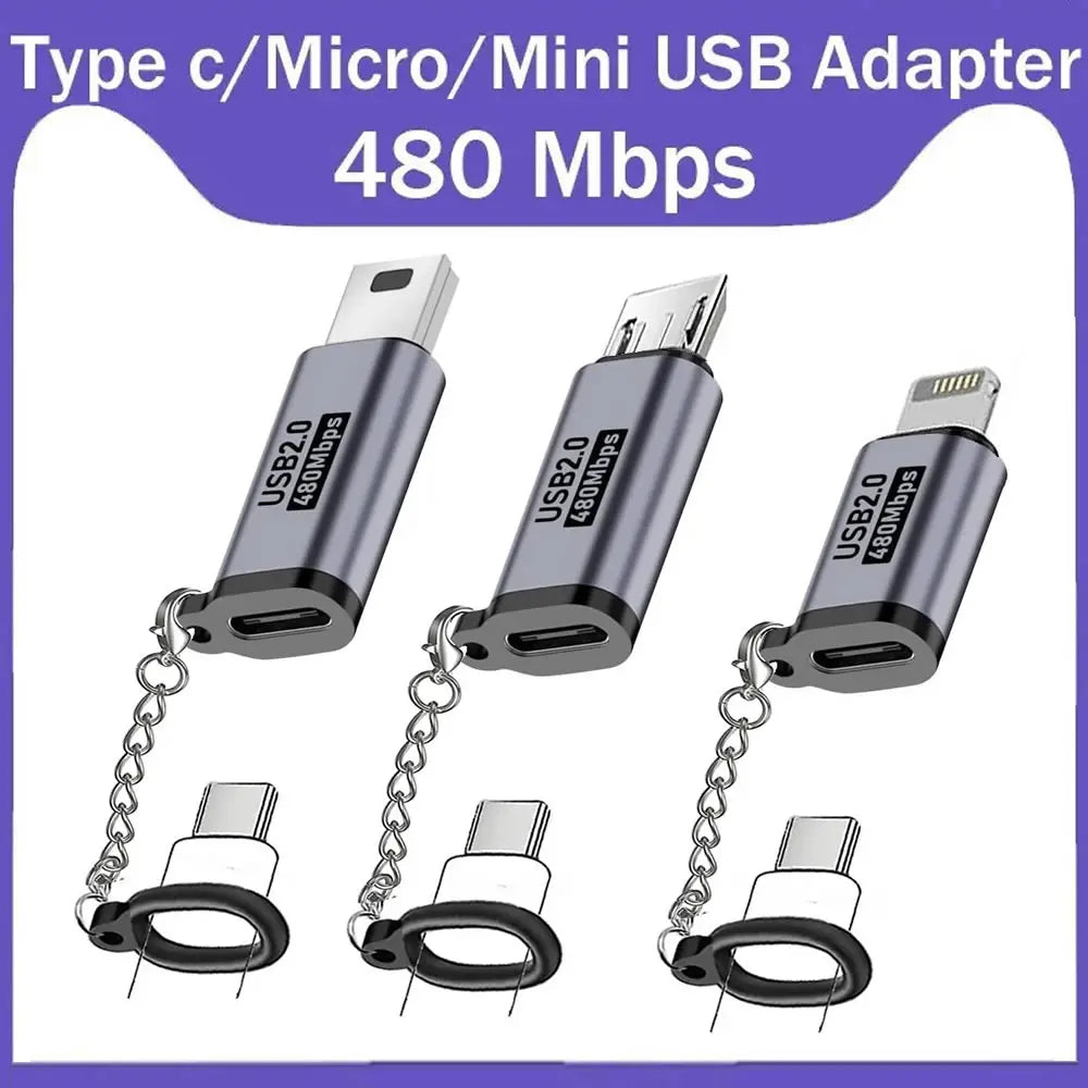 USB-C Adapter Type C Female To Micro / Mini USB Converters For iPhone 14 13 Xiaomi Samsung For Lightning Male Charger Adapter