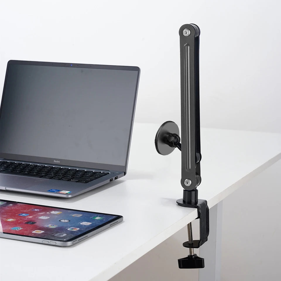 Magnetic Tablet Stand Holder Tablet Desk Mount Adjustable Foldable Tablet Arm Mount with 360° Rotate Base for iPad and iPhones