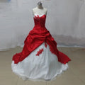 white And Red Wedding Dress Customized Sweetheart Strapless Long Bridal Ball Gown Ruched Vintage black Robe De Mariee