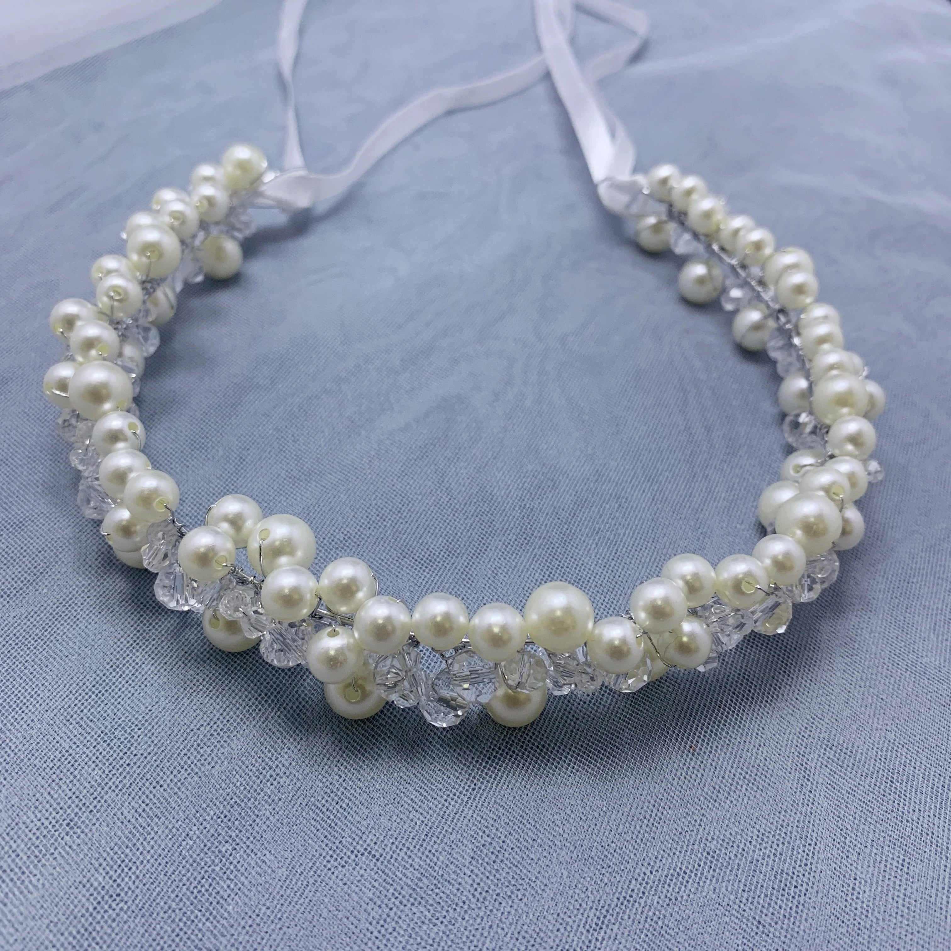 Handmade Fashion Crystal Flower Hair Vine Headband Pearl Hairband Bridal Wedding Hair Accessories Jewelry Hair Vine Headband