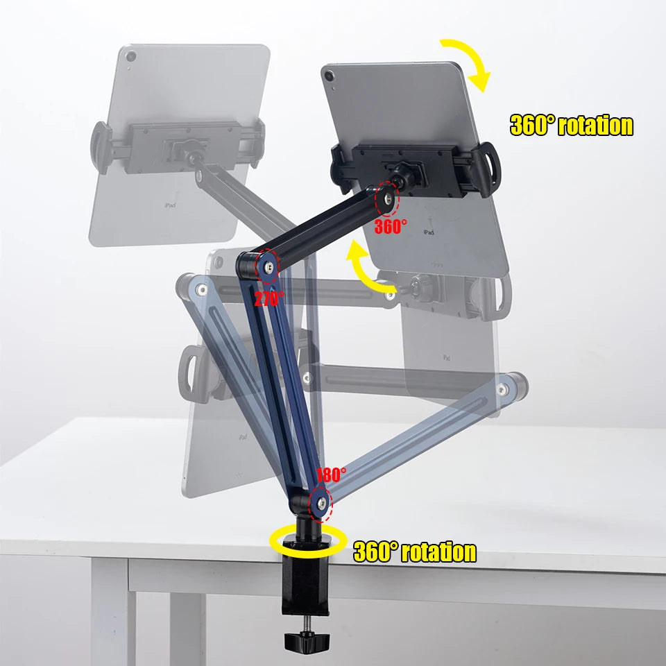 Magnetic Tablet Stand Holder Tablet Desk Mount Adjustable Foldable Tablet Arm Mount with 360° Rotate Base for iPad and iPhones