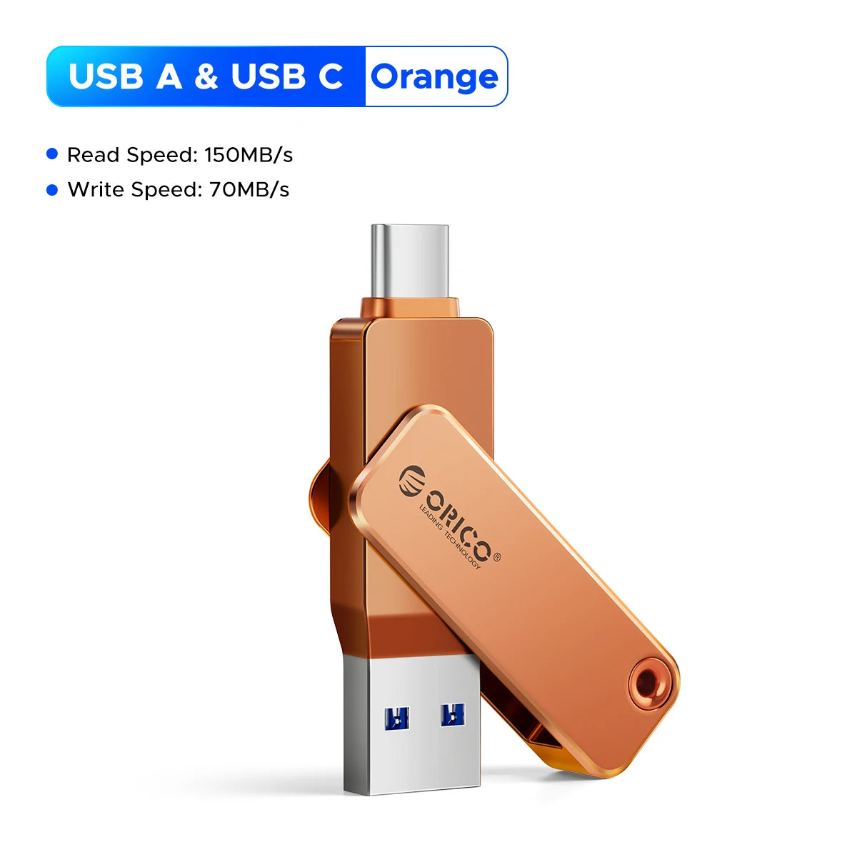 ORICO USB Flash Drive USB3.2 Gen1 150MB/s Dual USB-C & USB-A Mini Thumb Drive Memory Sticks for iPhone 15/16/17 Series Tablets