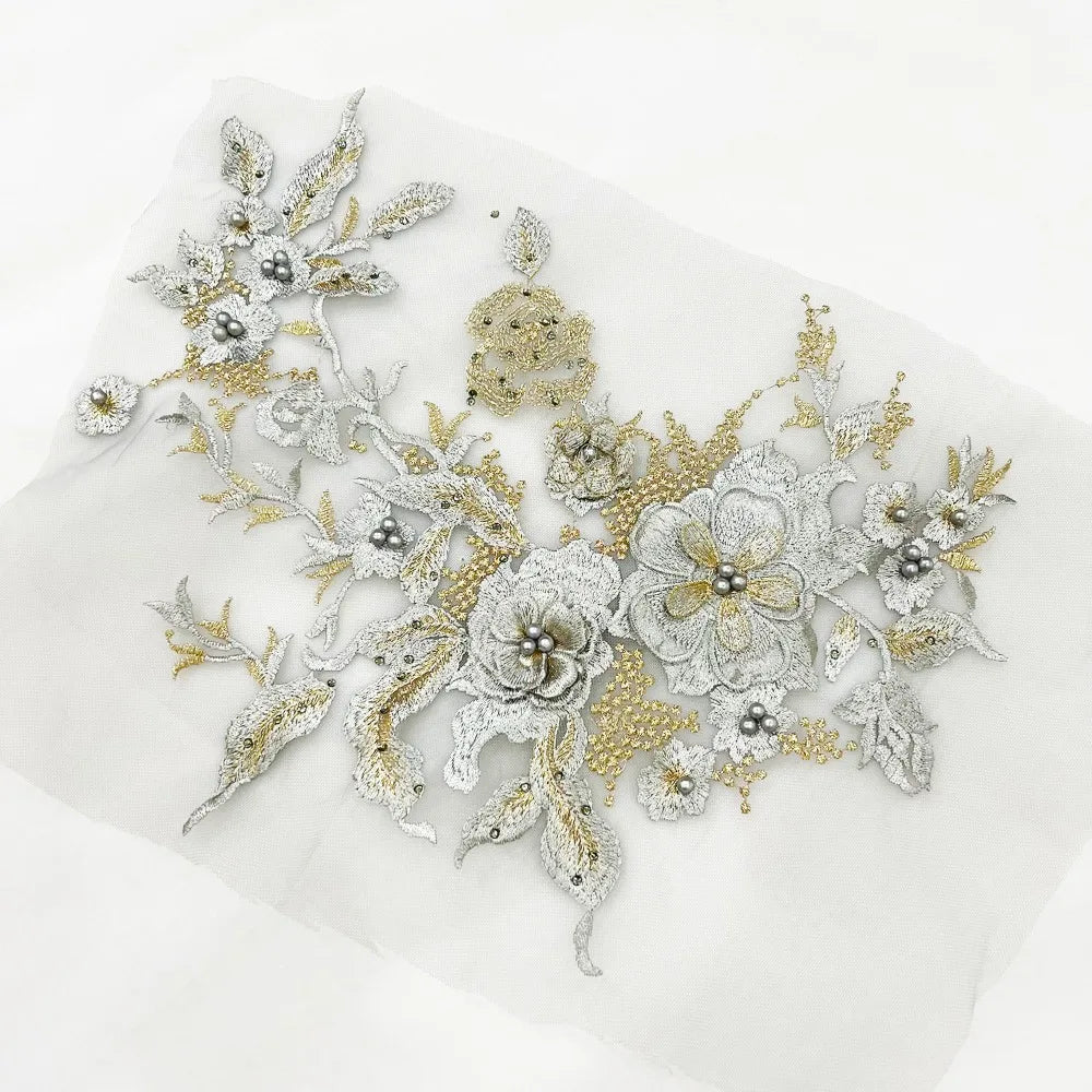 3D Flowers 3D Embroidered Patches Colorful Sequined Flower Lace Sewing On Patches Elegant Multi-functional Beaded Lace Applique