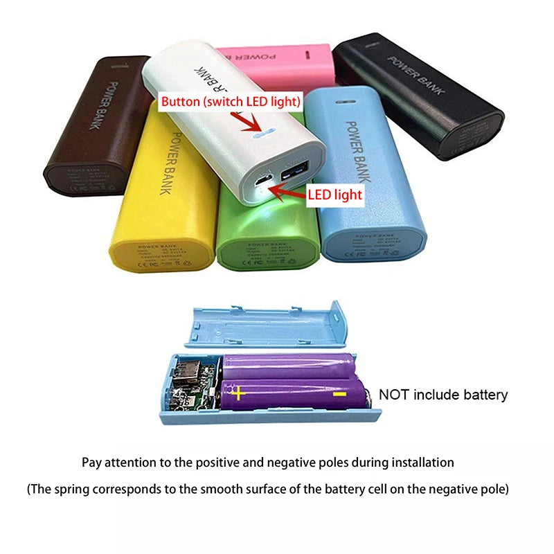 ⭐ Portable Power Bank Case DIY 2Cell 18650 Battery Box For Smart Phone Charge 5V 1A For 18650 Battery With Indicator Light