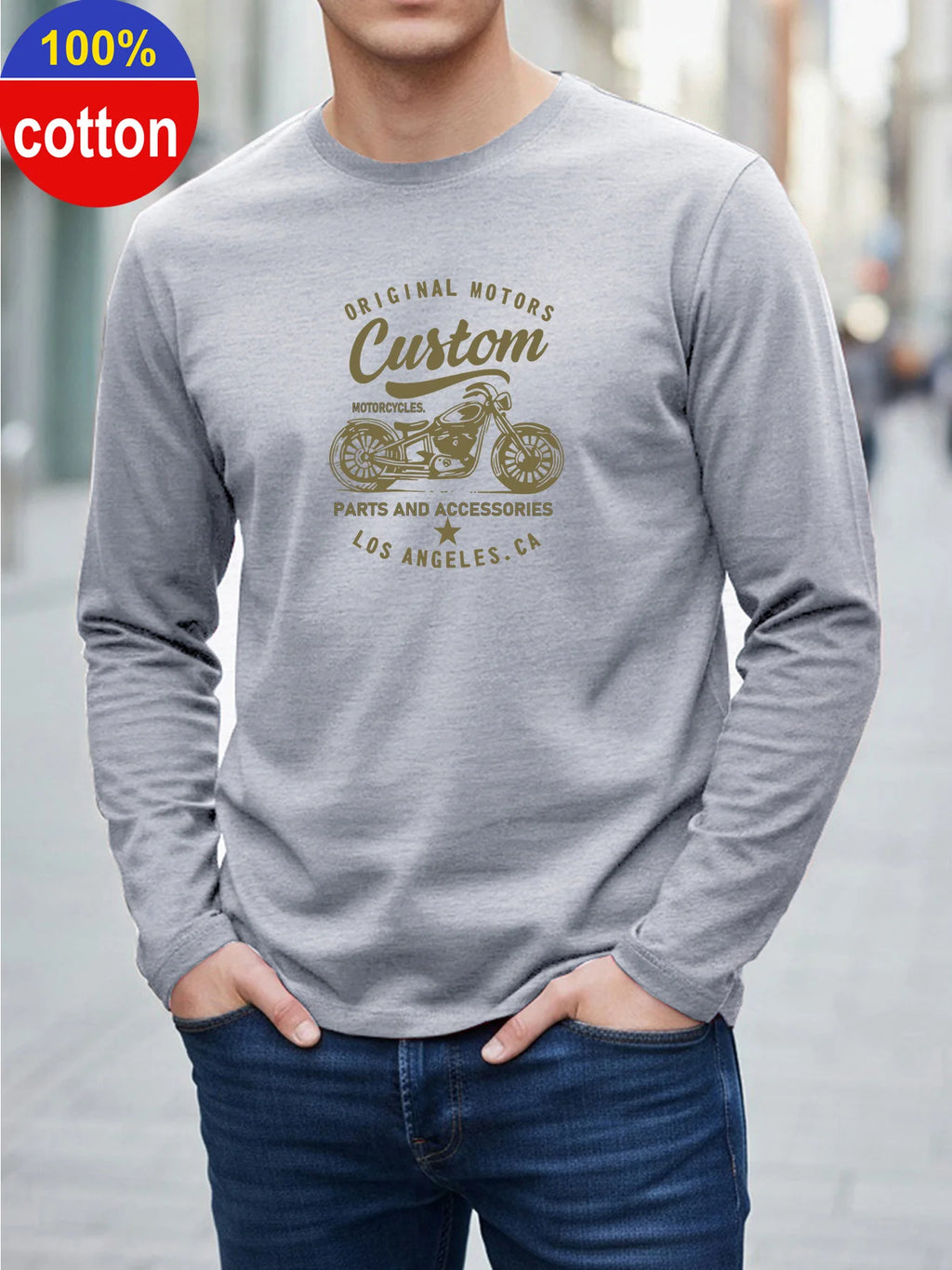 Men's Motorcycle Print Cotton Long Sleeve Tee — MIG & MIK STYLE™