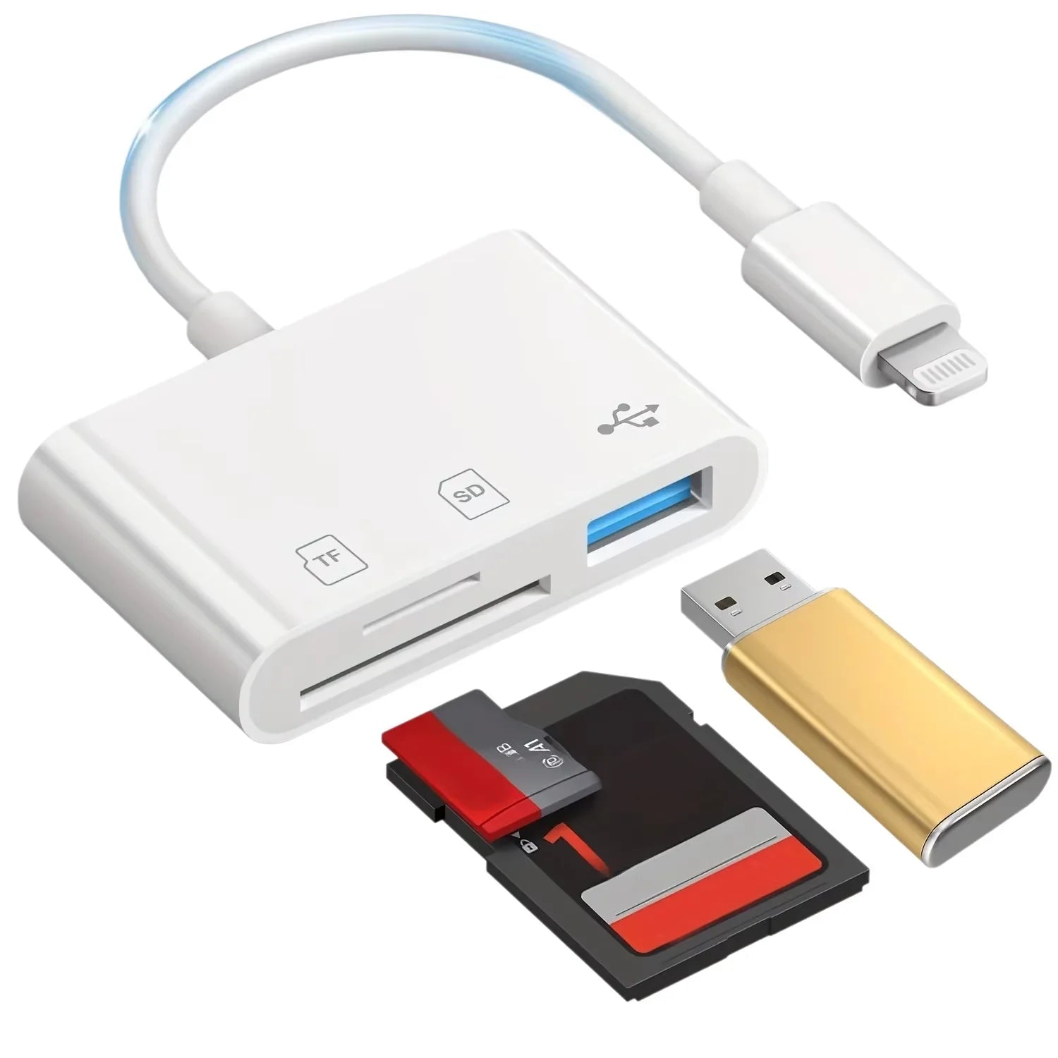 3-in-1 Lightning SD Card Reader for iPhone 14 13 12 11, Plug & Play Digital Camera/Micro SD Adapter