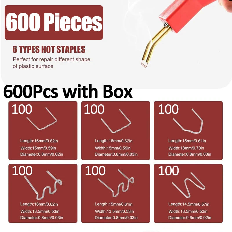 600Pcs Plastic Welding Staples 6 Types Hot Staples for Auto Plastic Repair Architectural Modelling Toy Manufacturing 100Pcs/Type