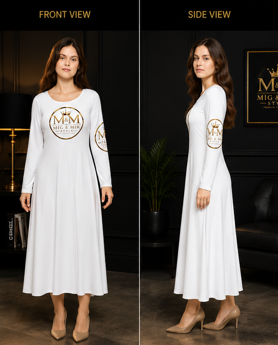 MIG & MIK STYLE Long Sleeve Midi Dress – White