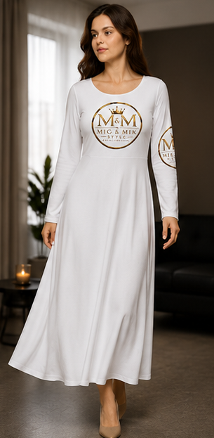 MIG & MIK STYLE Long Sleeve Midi Dress – White