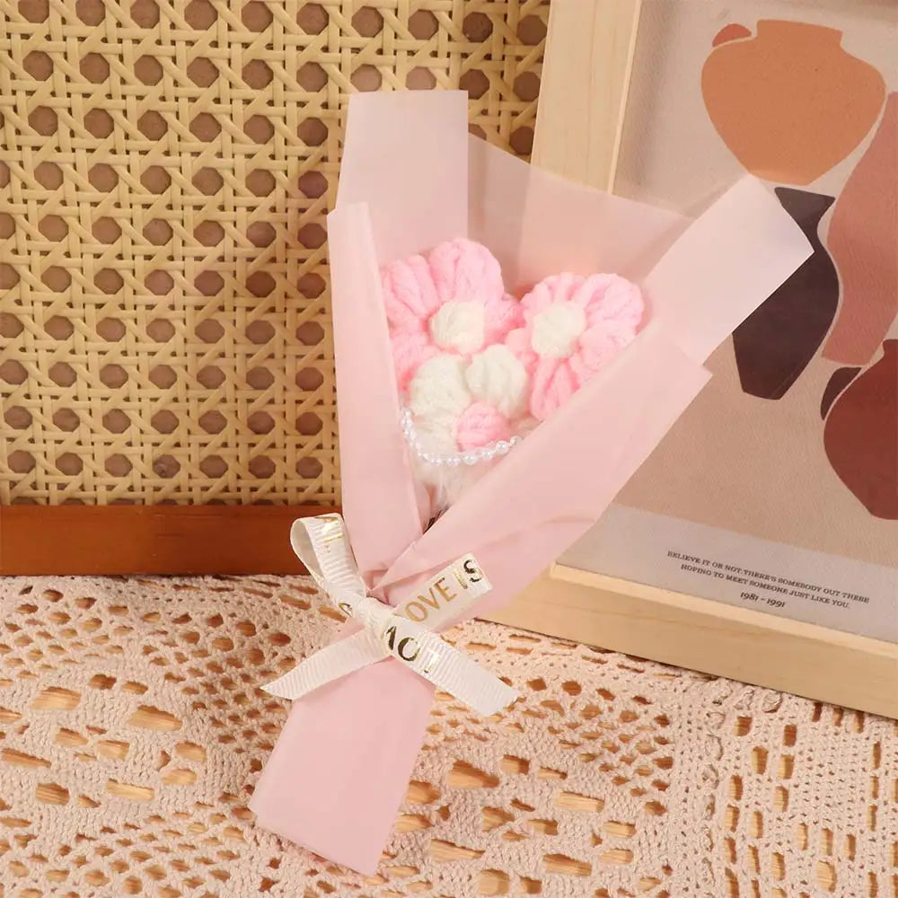 Fake Flowers Crochet Flowers Knitted Flower Hand Woven Artifiical Folwer Bouquet Sweet Funny Artificial Flower Potted Plant