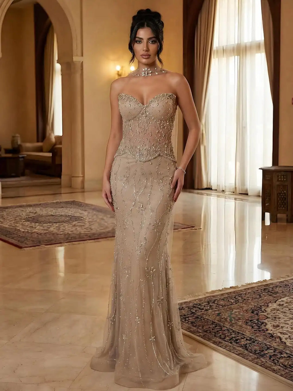 Aunber Customized Gorgeous Diamond Appliques Decoration Celebrity Evening Party Dresses Elegant Strapless Mermaid Prom Gowns