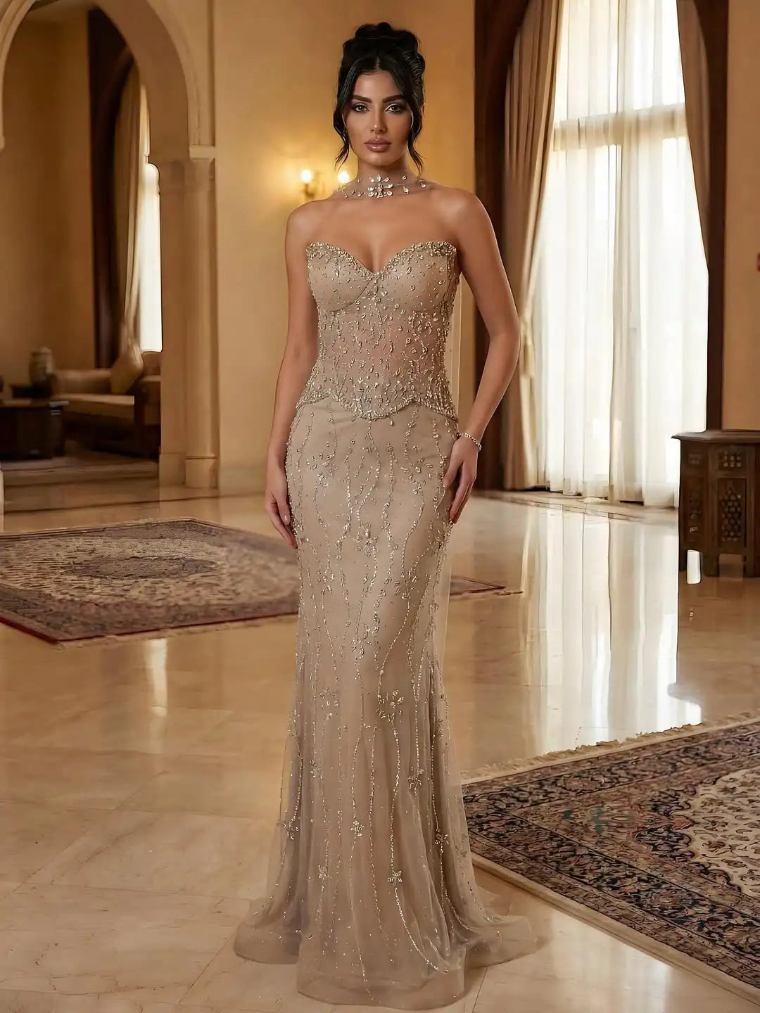 Aunber Customized Gorgeous Diamond Appliques Decoration Celebrity Evening Party Dresses Elegant Strapless Mermaid Prom Gowns
